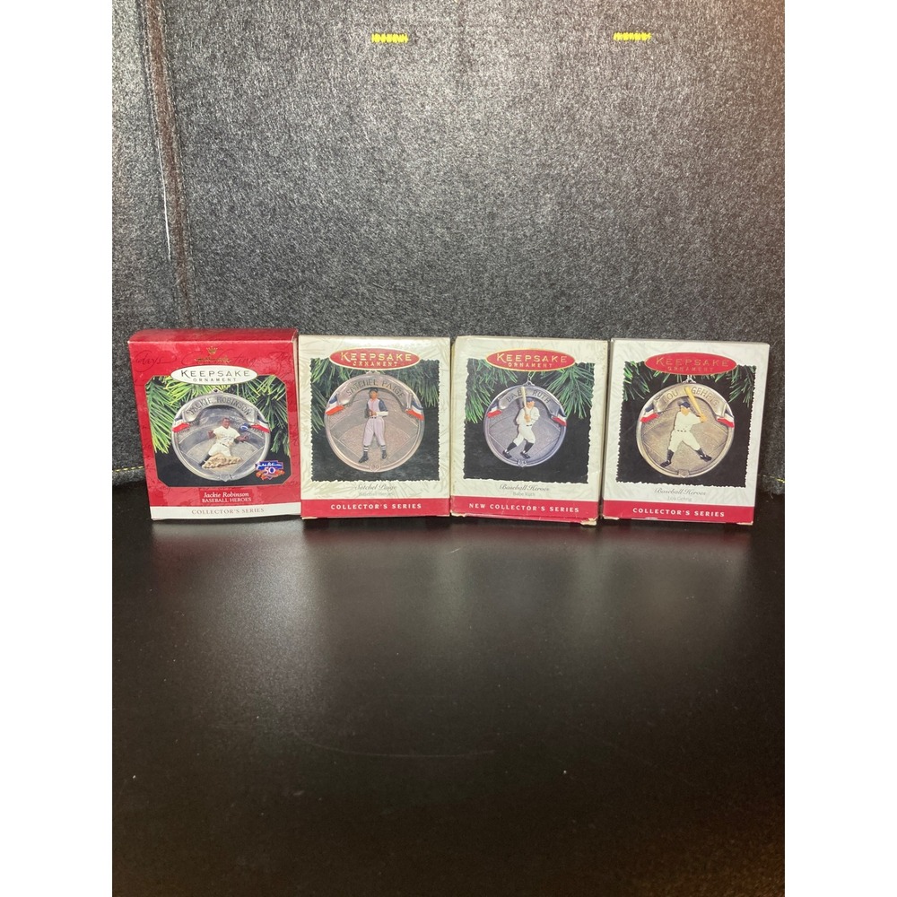 Hallmark Keepsake Baseball Heroes Ornaments Set Ruth Gehrig Paige Robinson 94-97